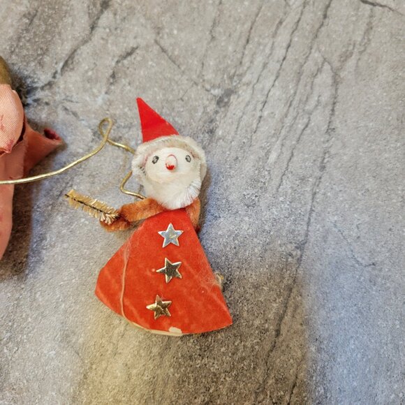 Vtg~KITSCHY~Christmas Ornament Lot 5 Japan Santa Angel Pixie Elves Flocked Bead - Picture 4 of 7